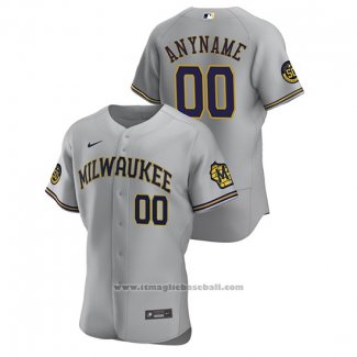 Maglia Baseball Uomo Milwaukee Brewers Personalizzate Autentico 2020 Road Grigio