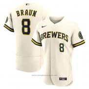 Maglia Baseball Uomo Milwaukee Brewers Ryan Braun Primera Autentico Crema