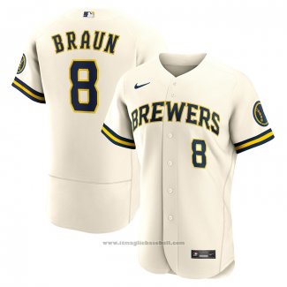 Maglia Baseball Uomo Milwaukee Brewers Ryan Braun Primera Autentico Crema