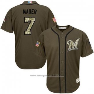 Maglia Baseball Uomo Minnesota Twins 7 Joe Mauer Verde Salute To Service