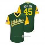 Maglia Baseball Uomo Oakland Athletics Jharel Cotton 2018 LLWS Players Weekend Squeaky Verde