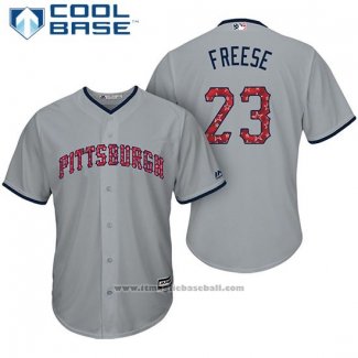 Maglia Baseball Uomo Pittsburgh Pirates 2017 Stelle e Strisce David Freese Grigio Cool Base