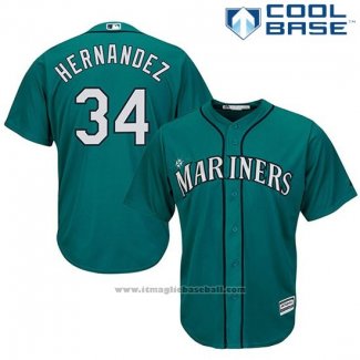 Maglia Baseball Uomo Seattle Mariners 34 Felix Hernandez Verde Alternato Cool Base