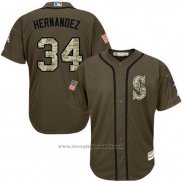 Maglia Baseball Uomo Seattle Mariners 34 Felix Hernandez Verde Salute To Service