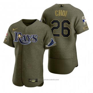 Maglia Baseball Uomo Tampa Bay Rays Ji Man Choi Camouflage Digitale Verde 2021 Salute To Service