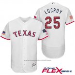 Maglia Baseball Uomo Texas Rangers 2017 Stelle e Strisce Jonathan Lucroy Bianco Flex Base