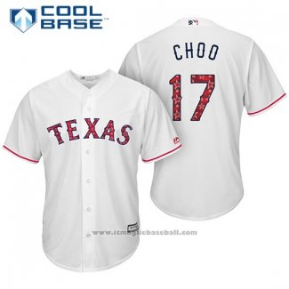 Maglia Baseball Uomo Texas Rangers 2017 Stelle e Strisce Shin Soo Choo Bianco Cool Base