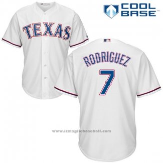 Maglia Baseball Uomo Texas Rangers 7 Pudge Rodriguez Bianco 2017 Cool Base