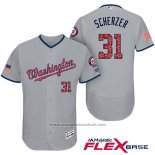 Maglia Baseball Uomo Washington Nationals 2017 Stelle e Strisce Max Scherzer Grigio Flex Base