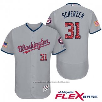 Maglia Baseball Uomo Washington Nationals 2017 Stelle e Strisce Max Scherzer Grigio Flex Base