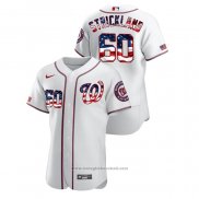 Maglia Baseball Uomo Washington Nationals Hunter Strickland 2020 Stars & Stripes 4th of July Bianco