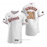 Maglia Baseball Uomo Washington Nationals Max Scherzer Gold-Trimmed Championship Autentico Bianco