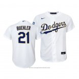 Maglia Baseball Bambino Los Angeles Dodgers Walker Buehler 2021 Gold Program Replica Bianco