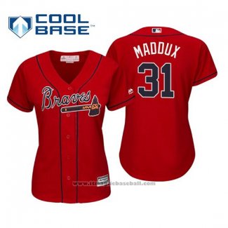 Maglia Baseball Donna Atlanta Braves Greg Maddux Cool Base Alternato 2019 Rosso