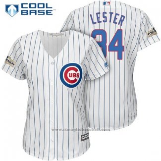 Maglia Baseball Donna Chicago Cubs 2017 Postseason 34 Jon Lester Bianco Cool Base