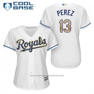 Maglia Baseball Donna Kansas City Royals 13 Salvador Perez Bianco 2017 Cool Base