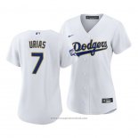 Maglia Baseball Donna Los Angeles Dodgers Julio Urias 2021 Gold Program Replica Bianco