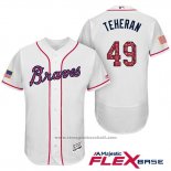 Maglia Baseball Uomo Atlanta Braves 2017 Stelle e Strisce 49 Julio Teheran Bianco Flex Base