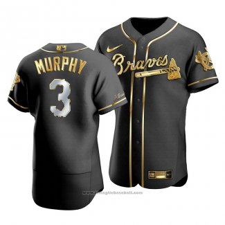 Maglia Baseball Uomo Atlanta Braves Dale Murphy Golden Edition Autentico Nero Or