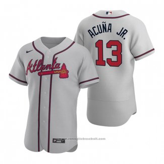 Maglia Baseball Uomo Atlanta Braves Ronald Acuna Jr. Autentico 2020 Road Grigio