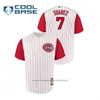 Maglia Baseball Uomo Cincinnati Reds Eugenio Suarez Throwback 1961 Cool Base Bianco Rosso