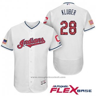 Maglia Baseball Uomo Cleveland Indians 2017 Stelle e Strisce Corey Kluber Bianco Flex Base