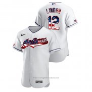 Maglia Baseball Uomo Cleveland Indians Francisco Lindor 2020 Stars & Stripes 4th of July Bianco