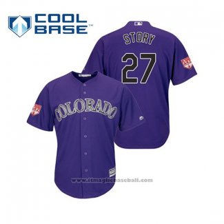 Maglia Baseball Uomo Colorado Rockies Trevor Story Cool Base Allenamento Primaverile 2019 Viola