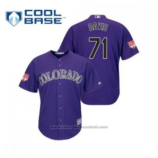 Maglia Baseball Uomo Colorado Rockies Wade Davis Cool Base Allenamento Primaverile 2019 Viola