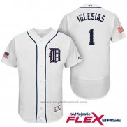 Maglia Baseball Uomo Detroit Tigers 2017 Stelle e Strisce Jose Iglesias Bianco Flex Base