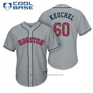 Maglia Baseball Uomo Houston Astros 2017 Stelle e Strisce Dallas Keuchel Grigio Cool Base