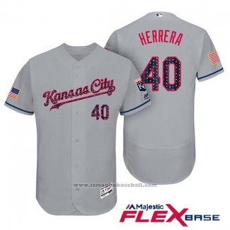 Maglia Baseball Uomo Kansas City Royals 2017 Stelle e Strisce Kelvin Herrera Grigio Flex Base