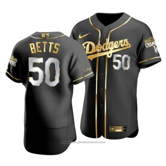 Maglia Baseball Uomo Los Angeles Dodgers Mookie Betts Black 2020 World Series Champions Golden Limited Autentico