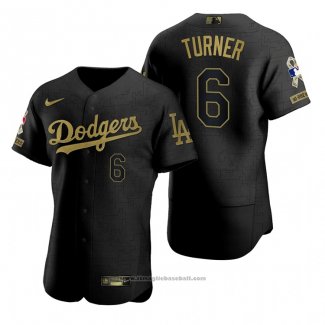 Maglia Baseball Uomo Los Angeles Dodgers Trea Turner Nero 2021 Salute To Service