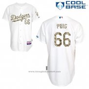 Maglia Baseball Uomo Los Angeles Dodgers Yasiel Puig 66 Bianco Usmc Cool Base