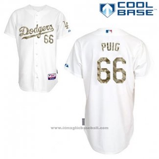 Maglia Baseball Uomo Los Angeles Dodgers Yasiel Puig 66 Bianco Usmc Cool Base