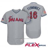 Maglia Baseball Uomo Miami Marlins 2017 Stelle e Strisce Jose Fernandez Grigio Flex Base