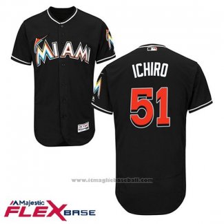 Maglia Baseball Uomo Miami Marlins 51 Ichiro Suzuki Alternato Nero Flex Base Autentico Collection