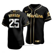 Maglia Baseball Uomo Miami Marlins Lewis Brinson Golden Edition Autentico Nero