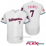 Maglia Baseball Uomo Milwaukee Brewers 2017 Stelle e Strisce Eric Thames Bianco Flex Base