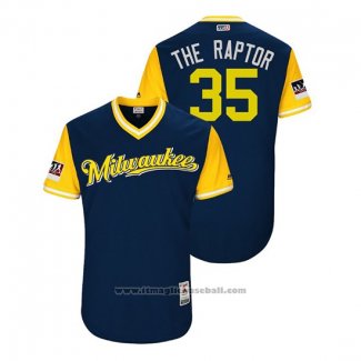 Maglia Baseball Uomo Milwaukee Brewers Brent Suter 2018 LLWS Players Weekend The Raptor Blu