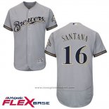 Maglia Baseball Uomo Milwaukee Brewers Domingo Santana Grigio Autentico Collection Flex Base Custom