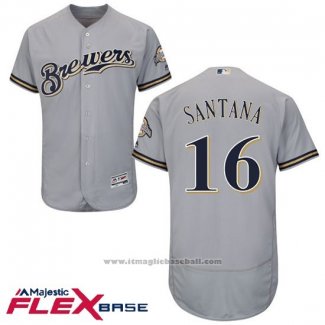 Maglia Baseball Uomo Milwaukee Brewers Domingo Santana Grigio Autentico Collection Flex Base Custom