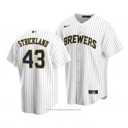 Maglia Baseball Uomo Milwaukee Brewers Hunter Strickland Replica Bianco Blu