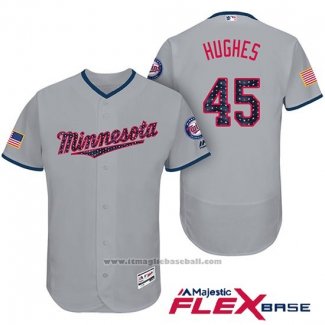 Maglia Baseball Uomo Minnesota Twins 2017 Stelle e Strisce Phil Hughes Grigio Flex Base