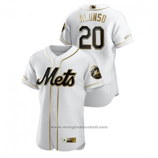 Maglia Baseball Uomo New York Mets Pete Alonso Golden Edition Autentico Bianco