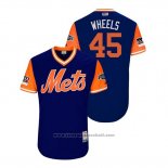 Maglia Baseball Uomo New York Mets Zack Wheeler 2018 LLWS Players Weekend Wheels Blu