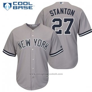 Maglia Baseball Uomo New York Yankees 27 Giancarlo Stanton Grigio Replica Giocatore Cool Base