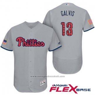 Maglia Baseball Uomo Philadelphia Phillies 2017 Stelle e Strisce Frojody Galvis Grigio Flex Base