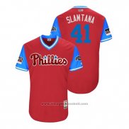Maglia Baseball Uomo Philadelphia Phillies Carlos Santana 2018 LLWS Players Weekend Slamtana Scarlet